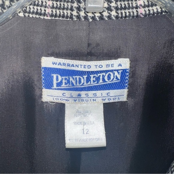 Pendleton 100% Wool Plaid Herringbone Academia Double Breasted Blazer Size 12 - Picture 2 of 14